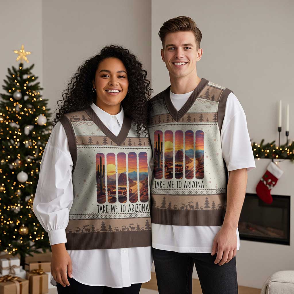 Arizona Desert Cactus Western Adventure V-Neck Knit Sweater Vest Take Me To AZ TS12 Mocha Mousse Print Your Wear