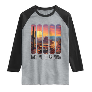 Arizona Desert Cactus Western Adventure Raglan Shirt Take Me To AZ TS12 Heather Gray Black Print Your Wear