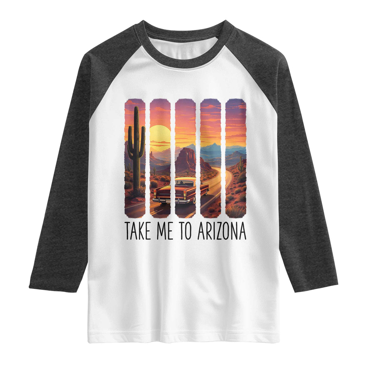Arizona Desert Cactus Western Adventure Raglan Shirt Take Me To AZ TS12 White Heather Charcoal Print Your Wear
