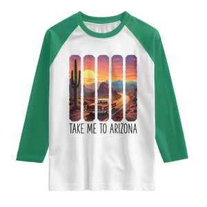 Arizona Desert Cactus Western Adventure Raglan Shirt Take Me To AZ TS12 White Kelly Green Print Your Wear