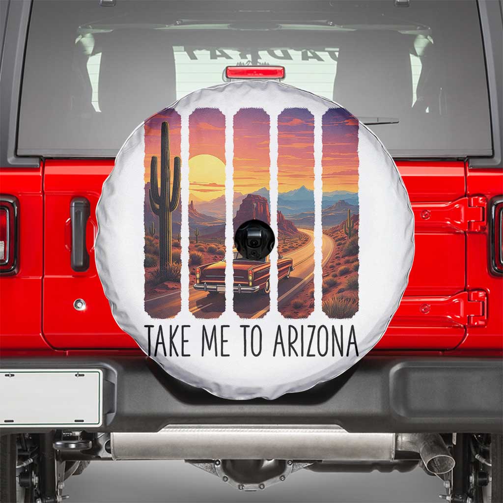 Arizona Desert Cactus Western Adventure Spare Tire Cover Take Me To AZ TS12 White Print Your Wear