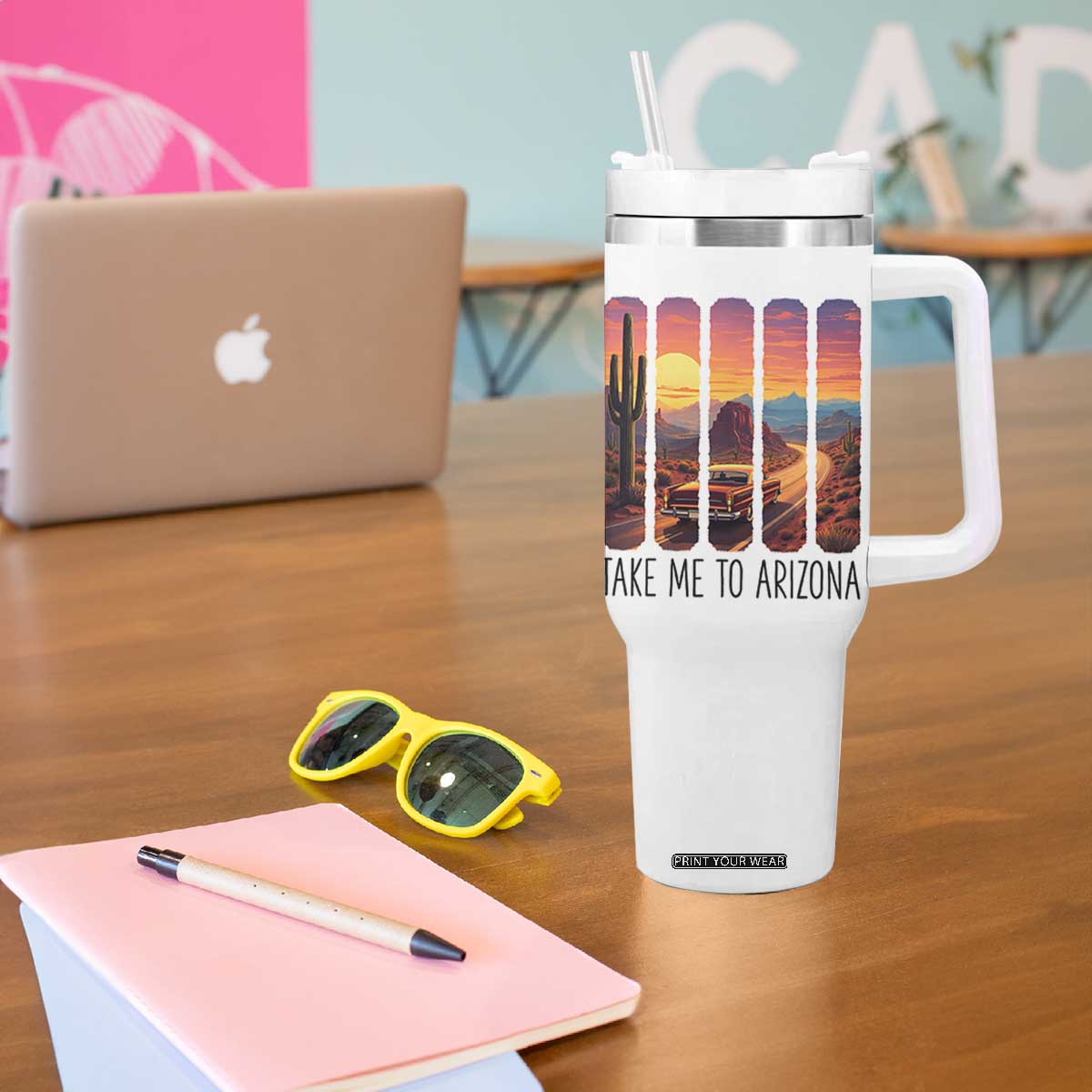 Arizona Desert Cactus Western Adventure Tumbler With Handle Take Me To AZ TS12 Print Your Wear