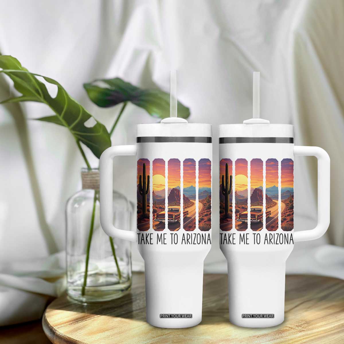 Arizona Desert Cactus Western Adventure Tumbler With Handle Take Me To AZ TS12 Print Your Wear