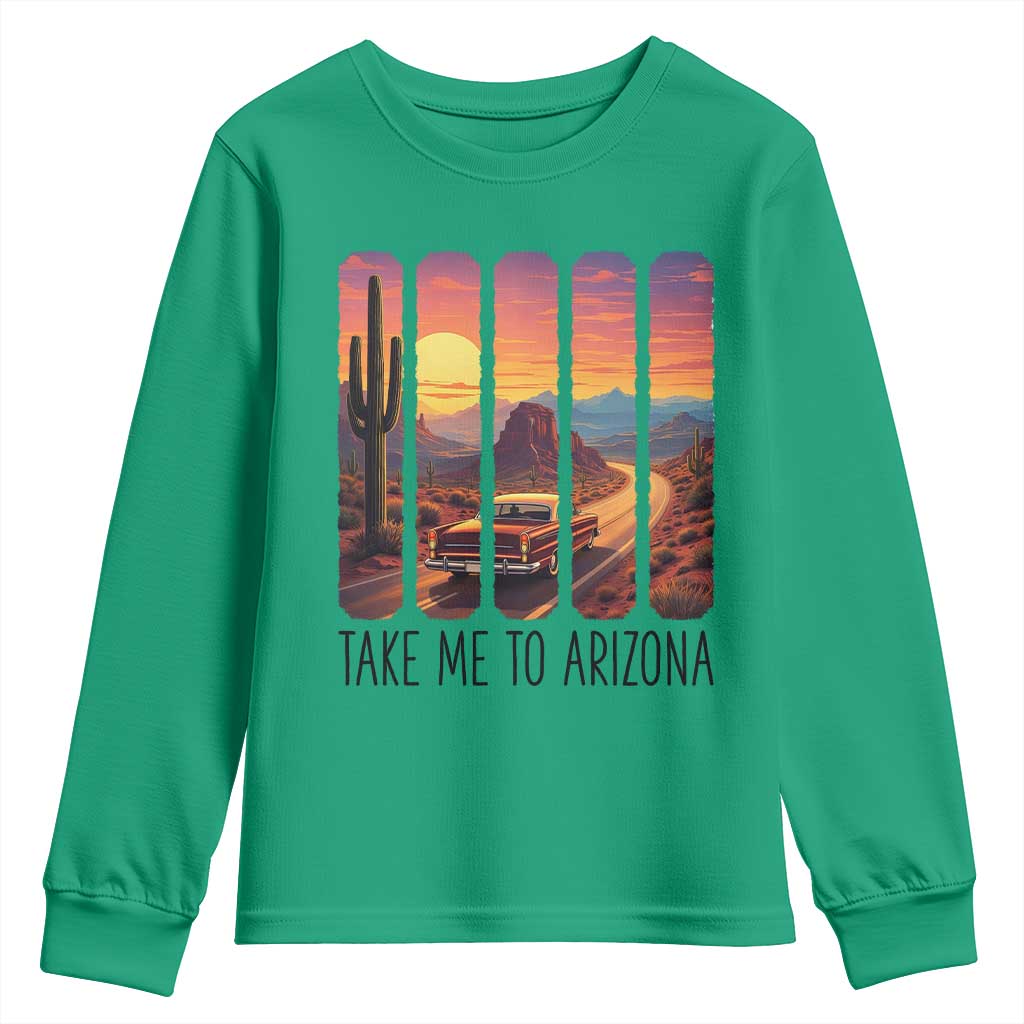 Arizona Desert Cactus Western Adventure Youth Sweatshirt Take Me To AZ TS12 Irish Green Print Your Wear