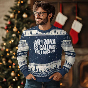 Arizona Is Calling And I Must Go Ugly Christmas Sweater Gift For Arizona Lover TS12 Navy Beige Print Your Wear
