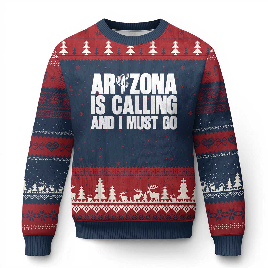 Arizona Is Calling And I Must Go Ugly Christmas Sweater Gift For Arizona Lover TS12 Navy Red Print Your Wear