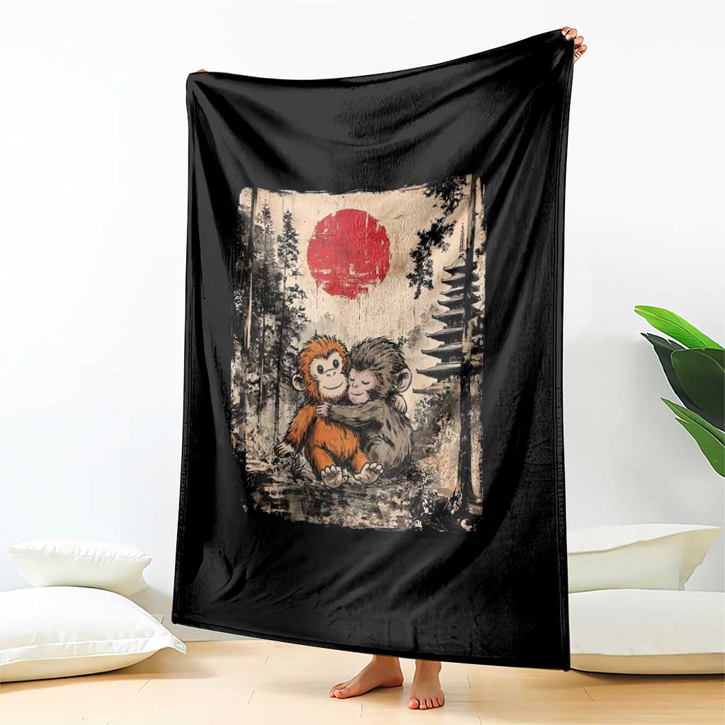 Vintage Japanese Ukiyoe Punch Baby Monkey Throw Blanket Kawaii Animal Gift TS12 Print Your Wear