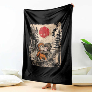 Vintage Japanese Ukiyoe Punch Baby Monkey Throw Blanket Kawaii Animal Gift TS12 Print Your Wear