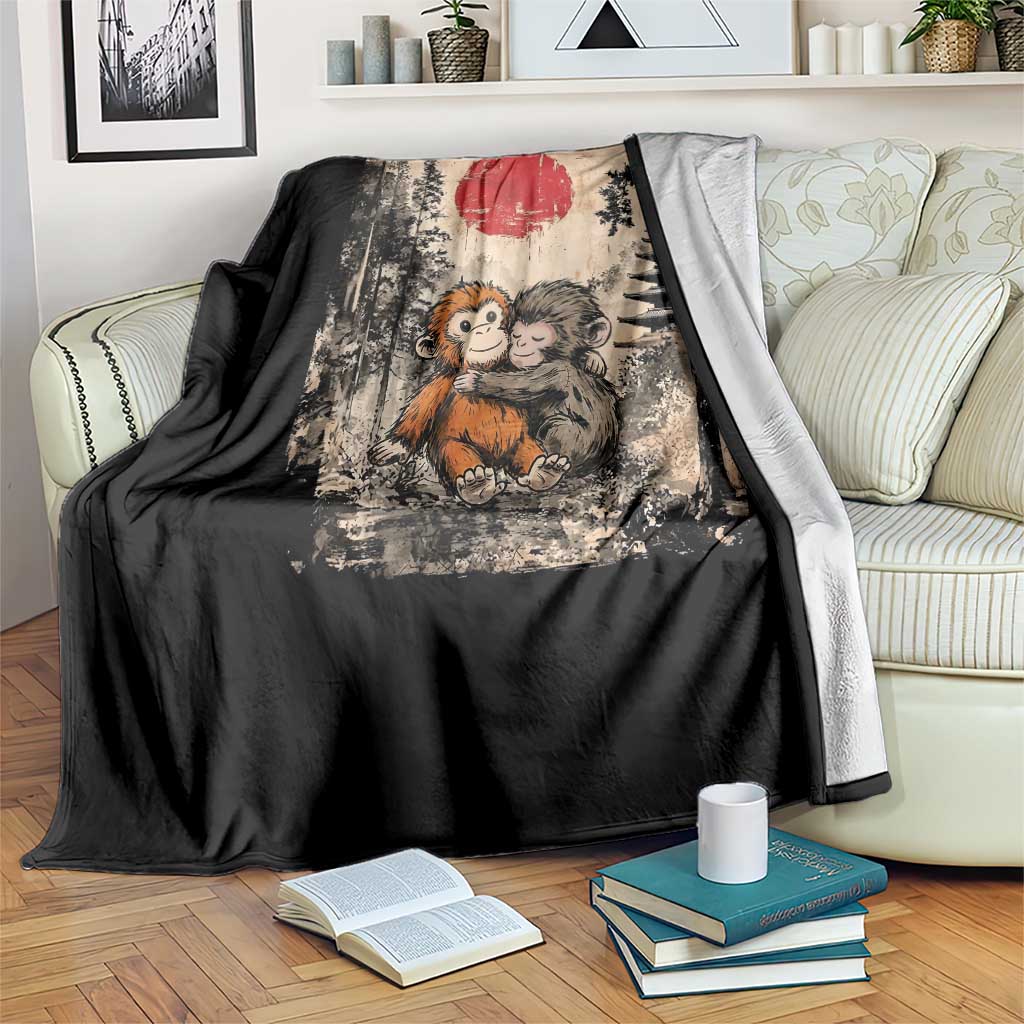 Vintage Japanese Ukiyoe Punch Baby Monkey Throw Blanket Kawaii Animal Gift TS12 Print Your Wear