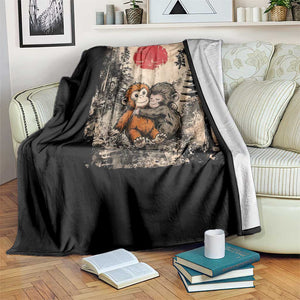 Vintage Japanese Ukiyoe Punch Baby Monkey Throw Blanket Kawaii Animal Gift TS12 Print Your Wear