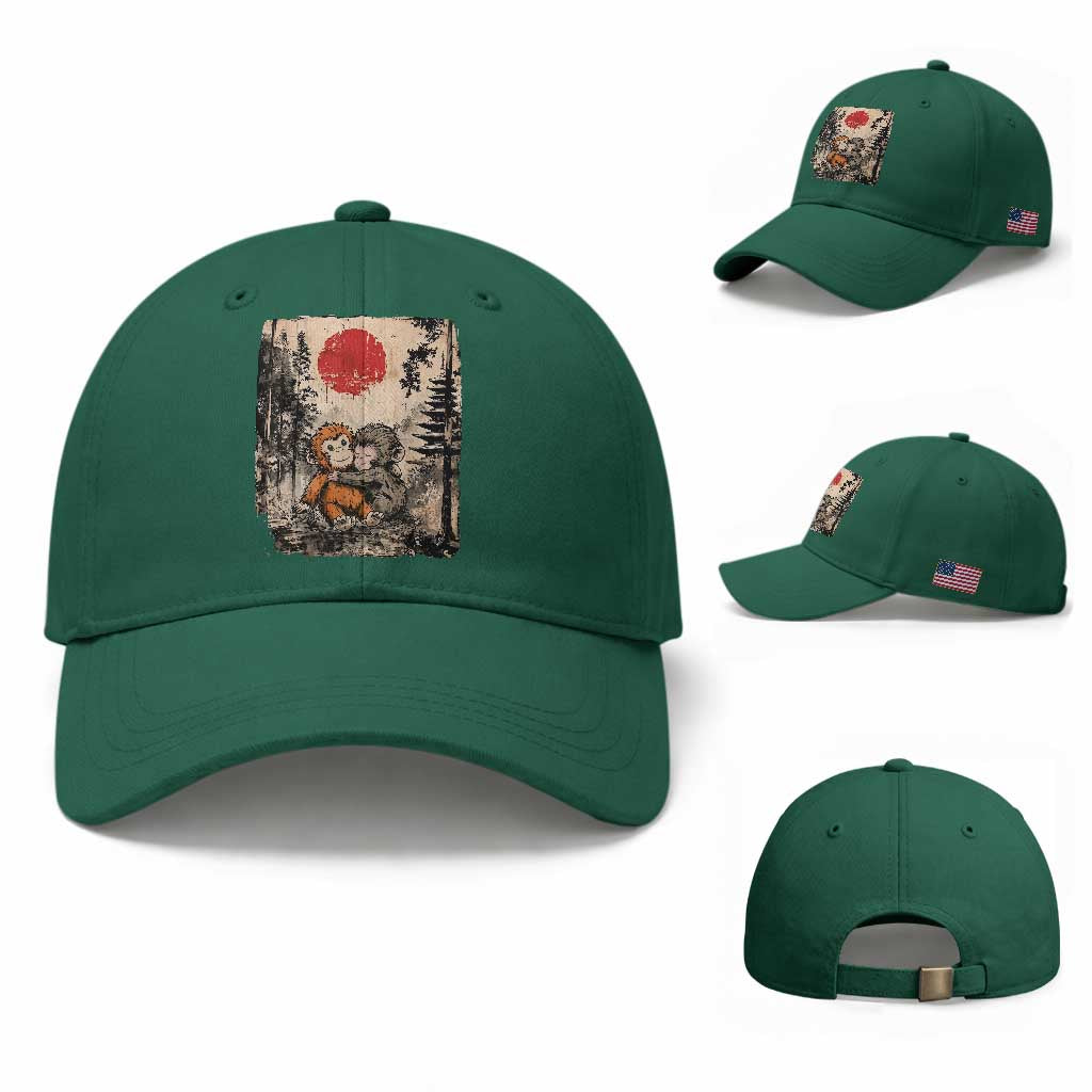 Vintage Japanese Ukiyoe Punch Baby Monkey Baseball Cap Kawaii Animal Gift TS12 Baseball Cap Universal Fit Irish Green Print Your Wear