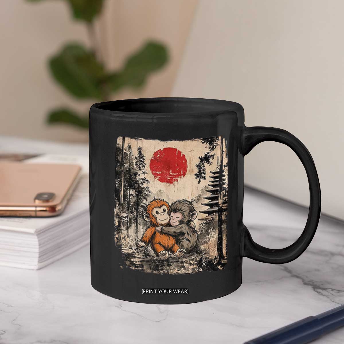 Vintage Japanese Ukiyoe Punch Baby Monkey Coffee Mug Kawaii Animal Gift TS12 Print Your Wear