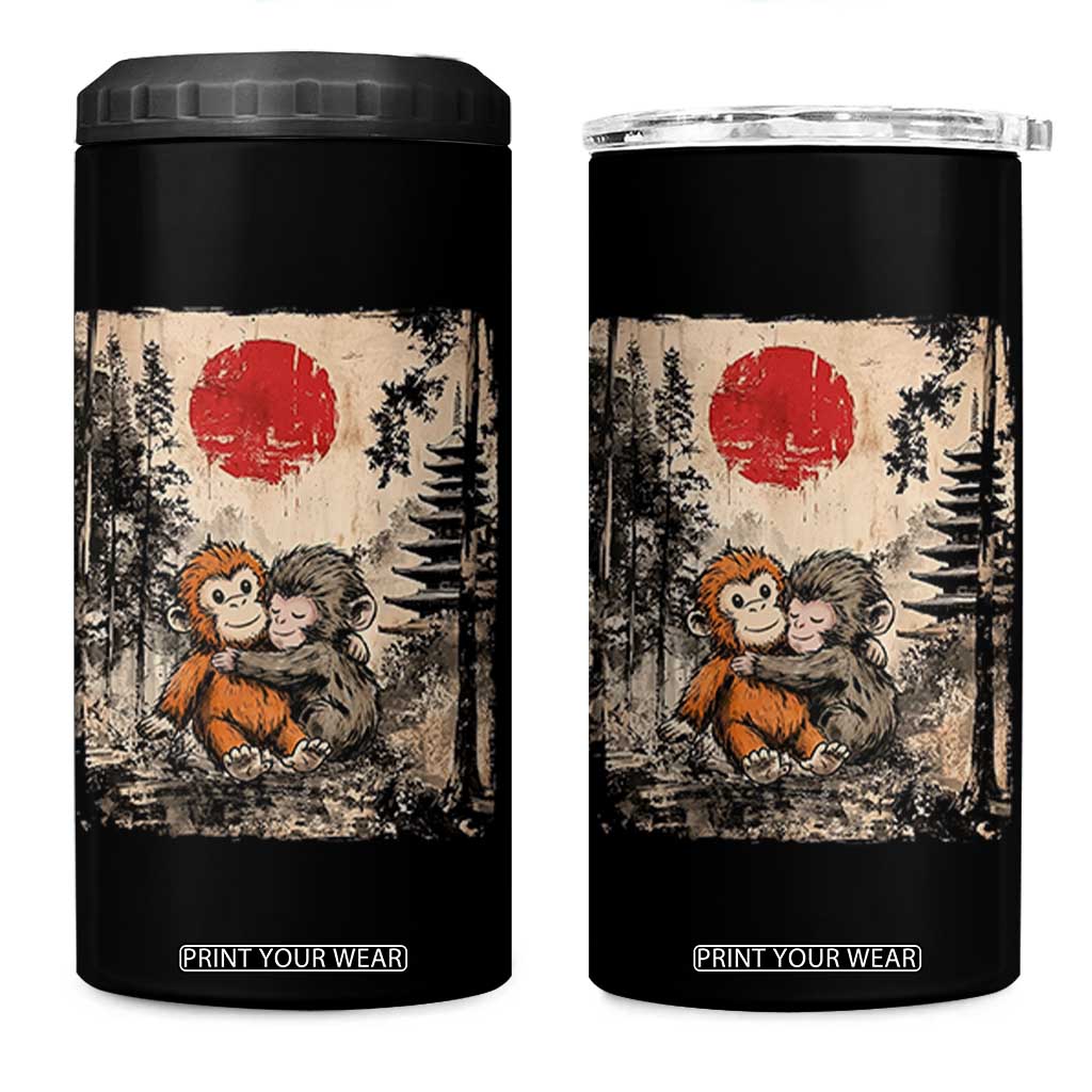 Vintage Japanese Ukiyoe Punch Baby Monkey 4 in 1 Can Cooler Tumbler Kawaii Animal Gift TS12 One Size: 16 oz Black Print Your Wear