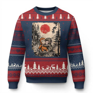 Vintage Japanese Ukiyoe Punch Baby Monkey Ugly Christmas Sweater Kawaii Animal Gift TS12 Navy Red Print Your Wear