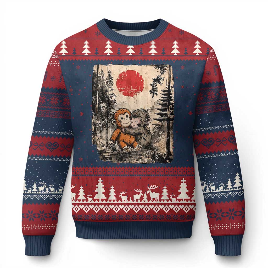 Vintage Japanese Ukiyoe Punch Baby Monkey Ugly Christmas Sweater Kawaii Animal Gift TS12 Navy Red Print Your Wear
