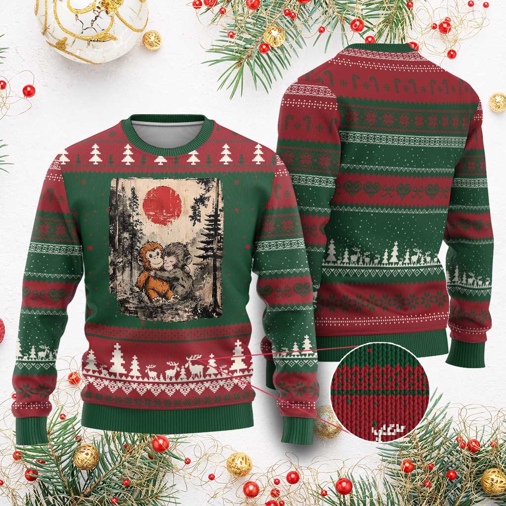Vintage Japanese Ukiyoe Punch Baby Monkey Ugly Christmas Sweater Kawaii Animal Gift TS12 Red Green Print Your Wear