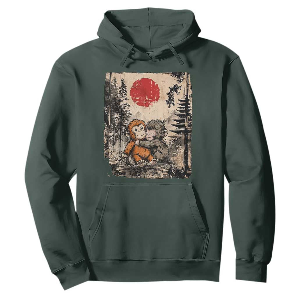 Vintage Japanese Ukiyoe Punch Baby Monkey Hoodie Kawaii Animal Gift TS12 Dark Forest Green Print Your Wear
