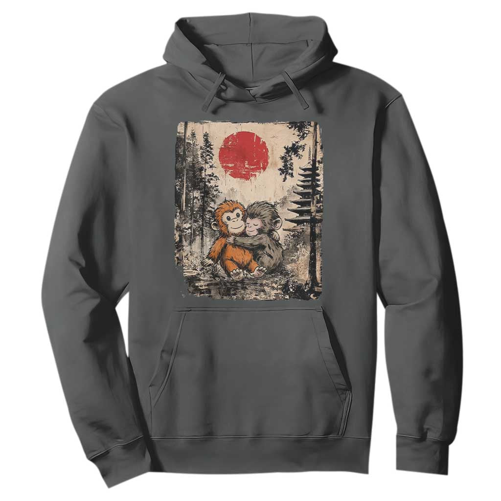 Vintage Japanese Ukiyoe Punch Baby Monkey Hoodie Kawaii Animal Gift TS12 Dark Heather Print Your Wear