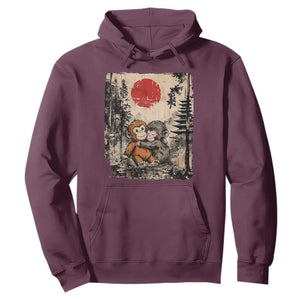 Vintage Japanese Ukiyoe Punch Baby Monkey Hoodie Kawaii Animal Gift TS12 Maroon Print Your Wear