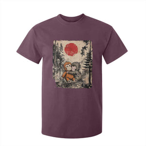 Vintage Japanese Ukiyoe Punch Baby Monkey T Shirt For Kid Kawaii Animal Gift TS12 Maroon Print Your Wear
