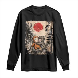 Vintage Japanese Ukiyoe Punch Baby Monkey Long Sleeve Shirt Kawaii Animal Gift TS12 Black Print Your Wear