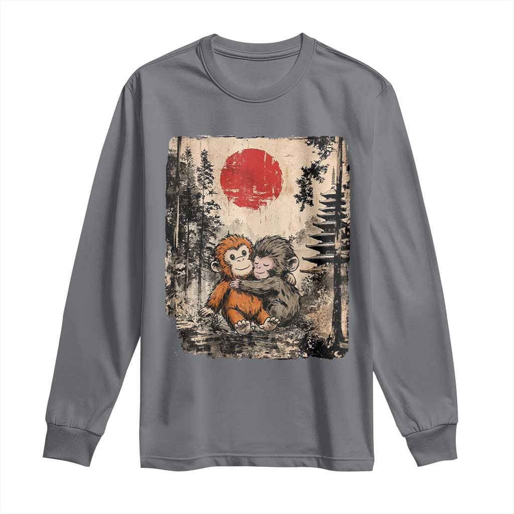 Vintage Japanese Ukiyoe Punch Baby Monkey Long Sleeve Shirt Kawaii Animal Gift TS12 Charcoal Print Your Wear