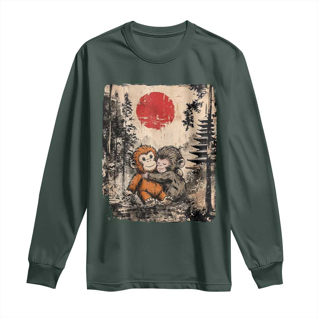 Vintage Japanese Ukiyoe Punch Baby Monkey Long Sleeve Shirt Kawaii Animal Gift TS12 Dark Forest Green Print Your Wear