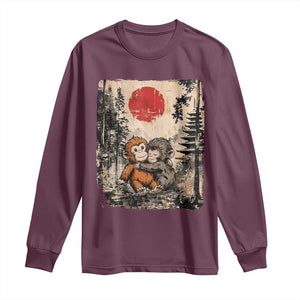 Vintage Japanese Ukiyoe Punch Baby Monkey Long Sleeve Shirt Kawaii Animal Gift TS12 Maroon Print Your Wear