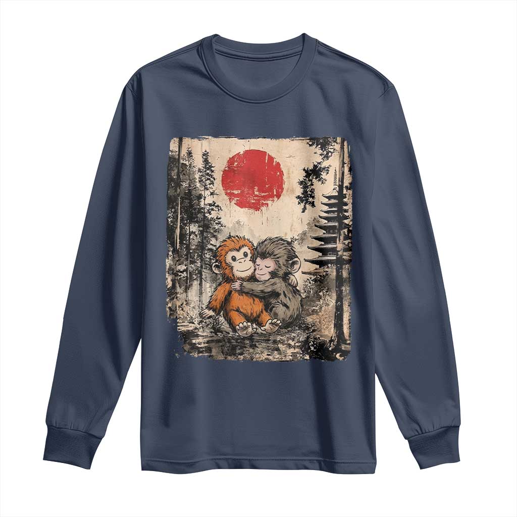 Vintage Japanese Ukiyoe Punch Baby Monkey Long Sleeve Shirt Kawaii Animal Gift TS12 Navy Print Your Wear