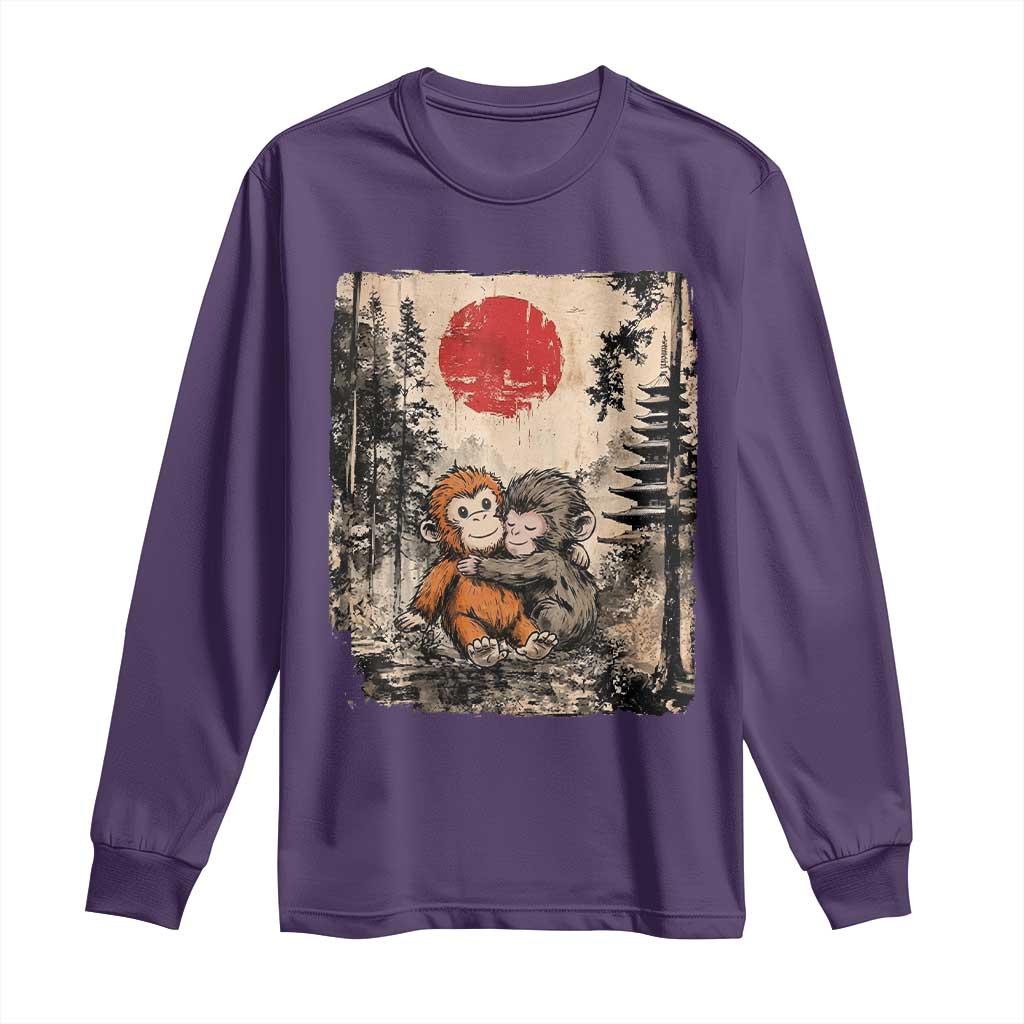 Vintage Japanese Ukiyoe Punch Baby Monkey Long Sleeve Shirt Kawaii Animal Gift TS12 Purple Print Your Wear
