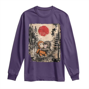 Vintage Japanese Ukiyoe Punch Baby Monkey Long Sleeve Shirt Kawaii Animal Gift TS12 Purple Print Your Wear