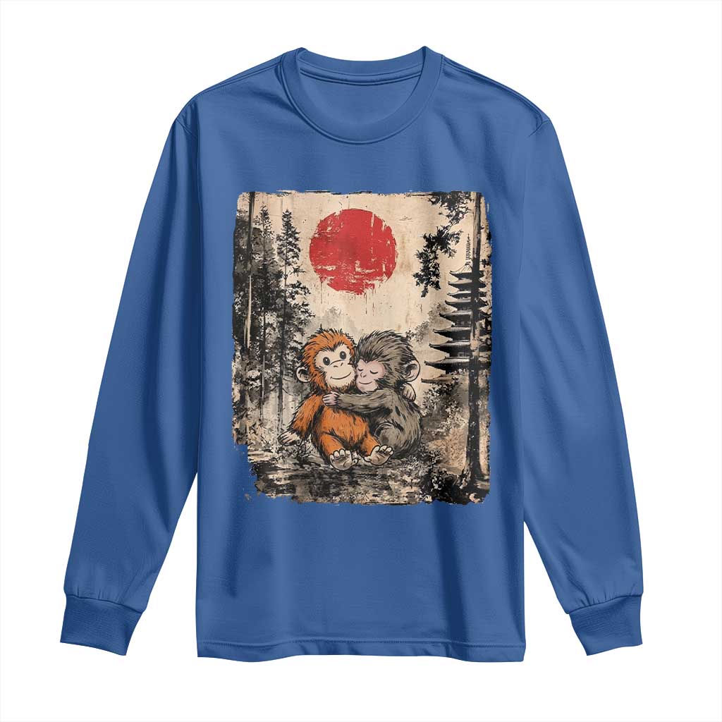 Vintage Japanese Ukiyoe Punch Baby Monkey Long Sleeve Shirt Kawaii Animal Gift TS12 Royal Blue Print Your Wear
