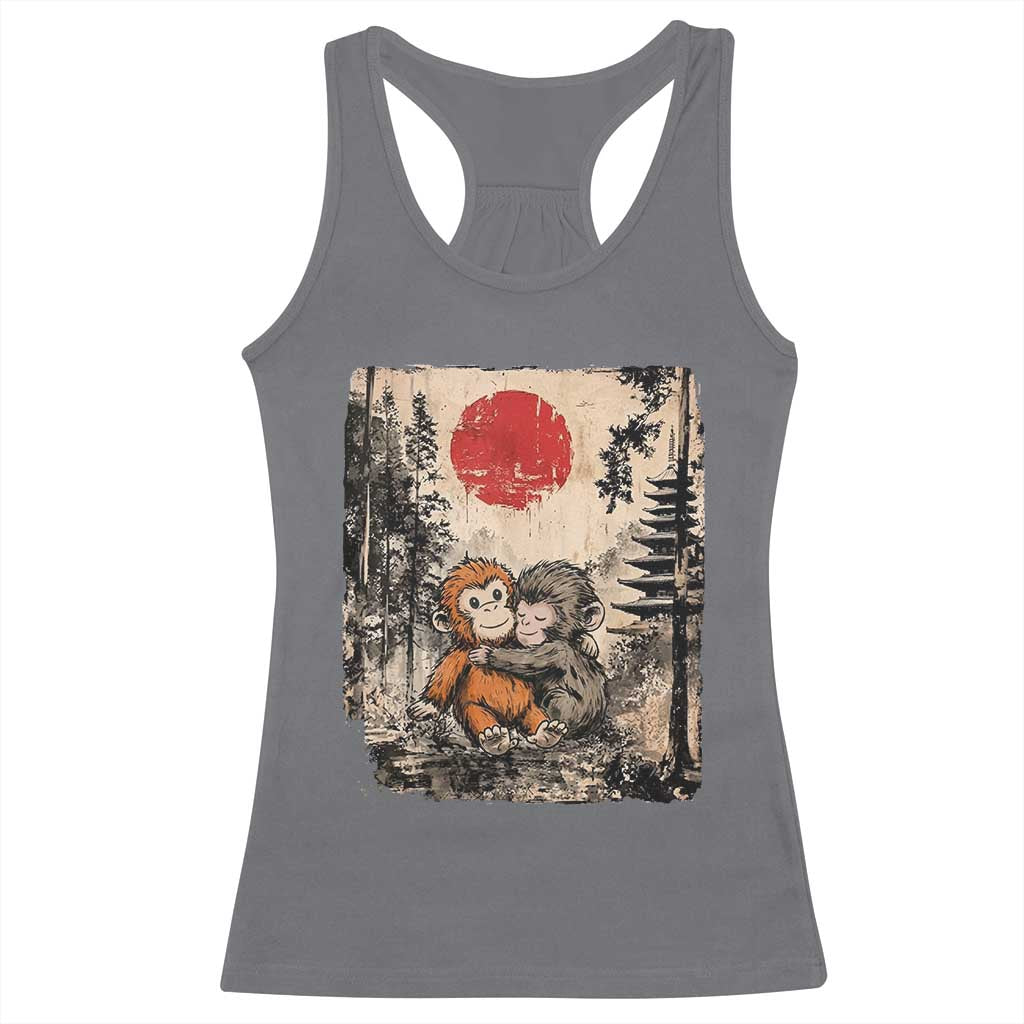 Vintage Japanese Ukiyoe Punch Baby Monkey Racerback Tank Top Kawaii Animal Gift TS12 Charcoal Print Your Wear