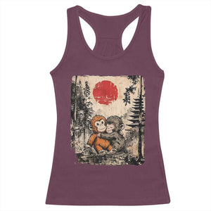 Vintage Japanese Ukiyoe Punch Baby Monkey Racerback Tank Top Kawaii Animal Gift TS12 Maroon Print Your Wear