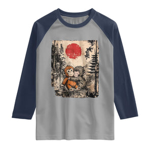 Vintage Japanese Ukiyoe Punch Baby Monkey Raglan Shirt Kawaii Animal Gift TS12 Sport Gray Navy Print Your Wear
