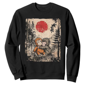Vintage Japanese Ukiyoe Punch Baby Monkey Sweatshirt Kawaii Animal Gift TS12 Black Print Your Wear
