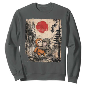 Vintage Japanese Ukiyoe Punch Baby Monkey Sweatshirt Kawaii Animal Gift TS12 Dark Heather Print Your Wear