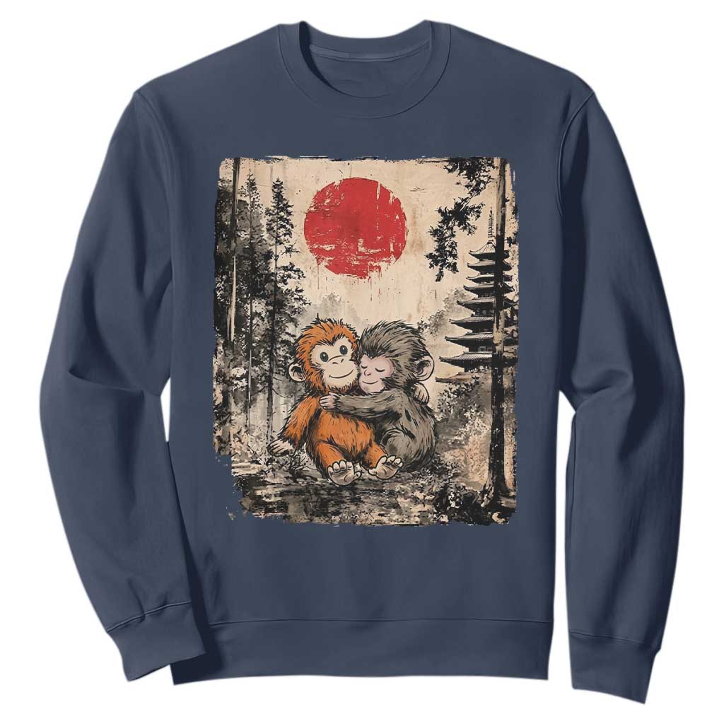 Vintage Japanese Ukiyoe Punch Baby Monkey Sweatshirt Kawaii Animal Gift TS12 Navy Print Your Wear