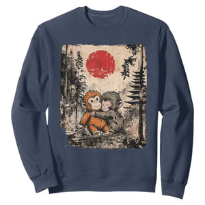 Vintage Japanese Ukiyoe Punch Baby Monkey Sweatshirt Kawaii Animal Gift TS12 Navy Print Your Wear
