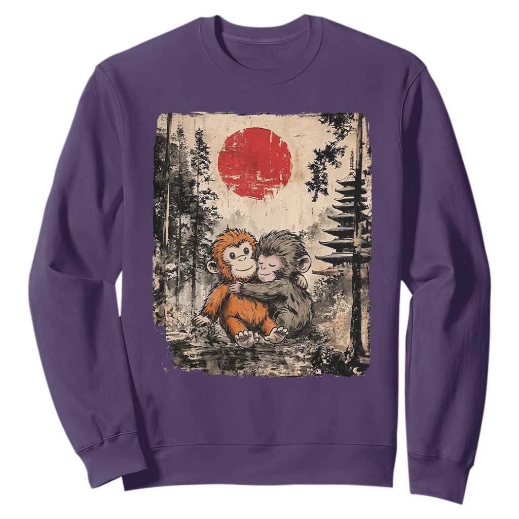 Vintage Japanese Ukiyoe Punch Baby Monkey Sweatshirt Kawaii Animal Gift TS12 Purple Print Your Wear