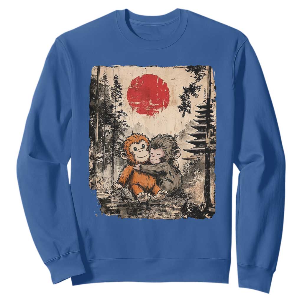 Vintage Japanese Ukiyoe Punch Baby Monkey Sweatshirt Kawaii Animal Gift TS12 Royal Blue Print Your Wear