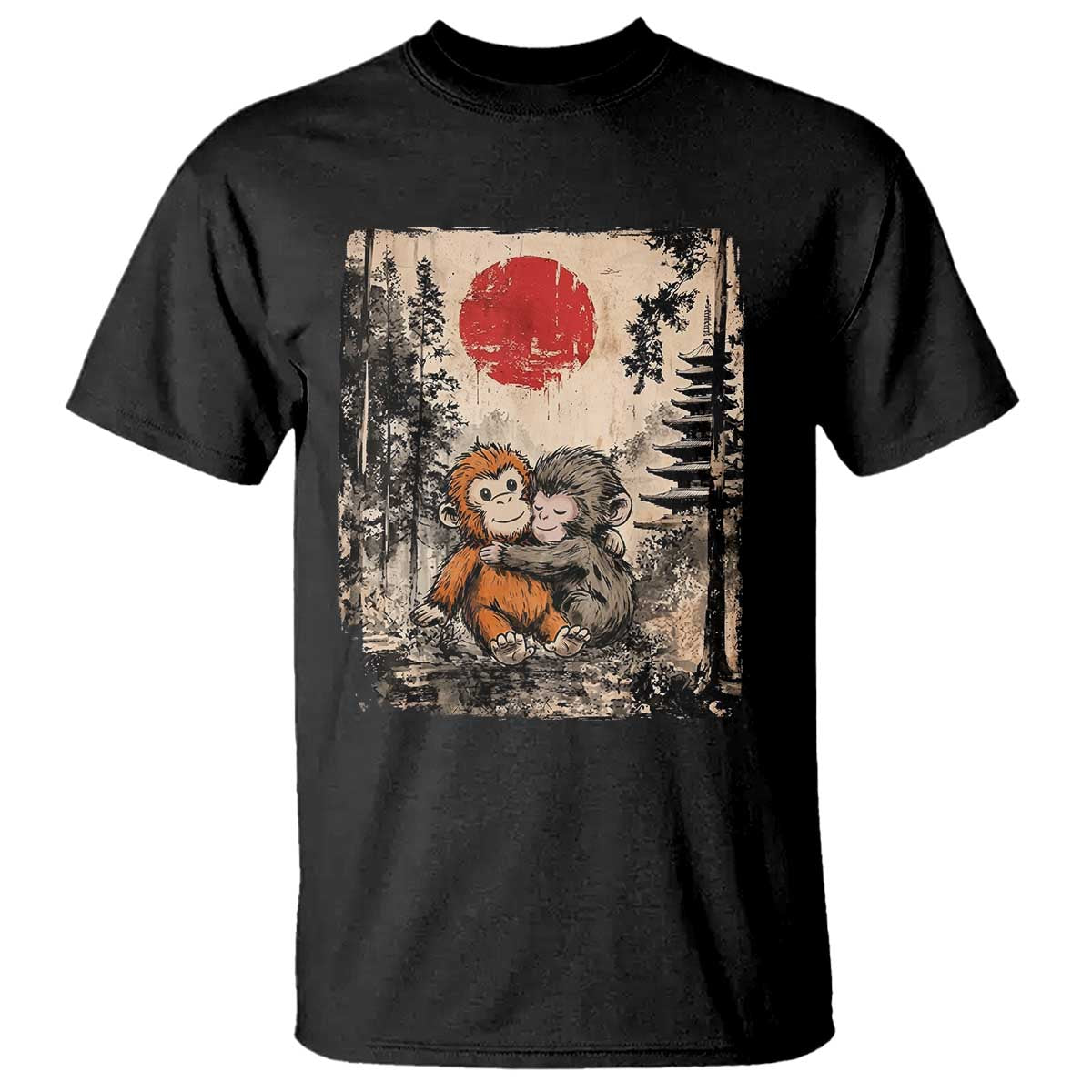 Vintage Japanese Ukiyoe Punch Baby Monkey T Shirt Kawaii Animal Gift TS12 Black Print Your Wear