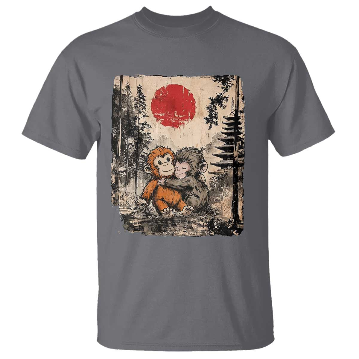 Vintage Japanese Ukiyoe Punch Baby Monkey T Shirt Kawaii Animal Gift TS12 Charcoal Print Your Wear