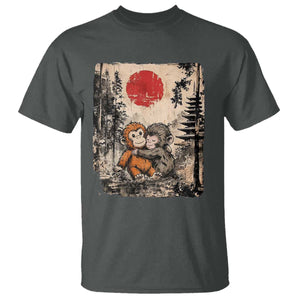 Vintage Japanese Ukiyoe Punch Baby Monkey T Shirt Kawaii Animal Gift TS12 Dark Heather Print Your Wear