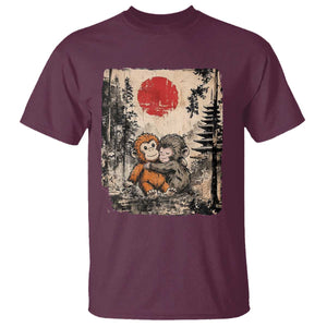 Vintage Japanese Ukiyoe Punch Baby Monkey T Shirt Kawaii Animal Gift TS12 Maroon Print Your Wear