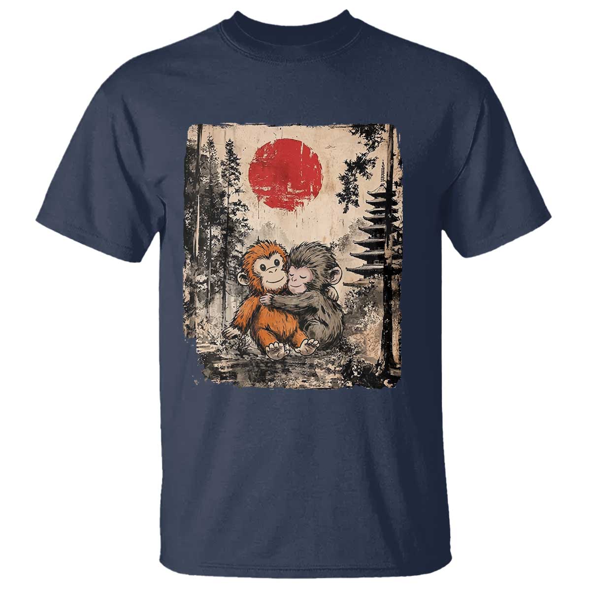 Vintage Japanese Ukiyoe Punch Baby Monkey T Shirt Kawaii Animal Gift TS12 Navy Print Your Wear