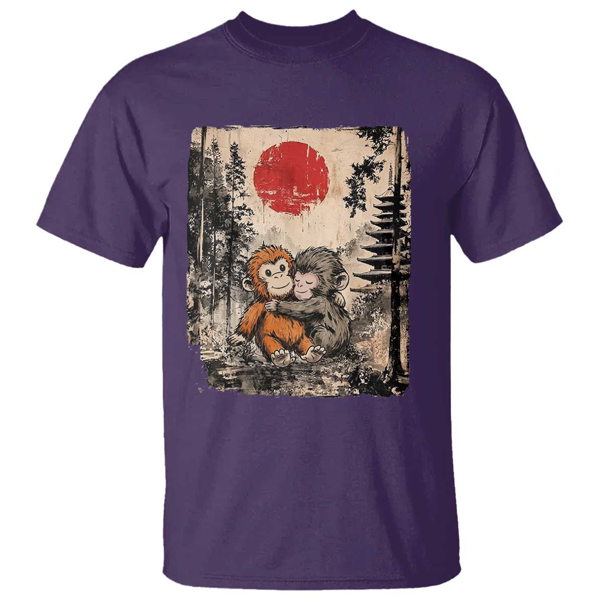 Vintage Japanese Ukiyoe Punch Baby Monkey T Shirt Kawaii Animal Gift TS12 Purple Print Your Wear