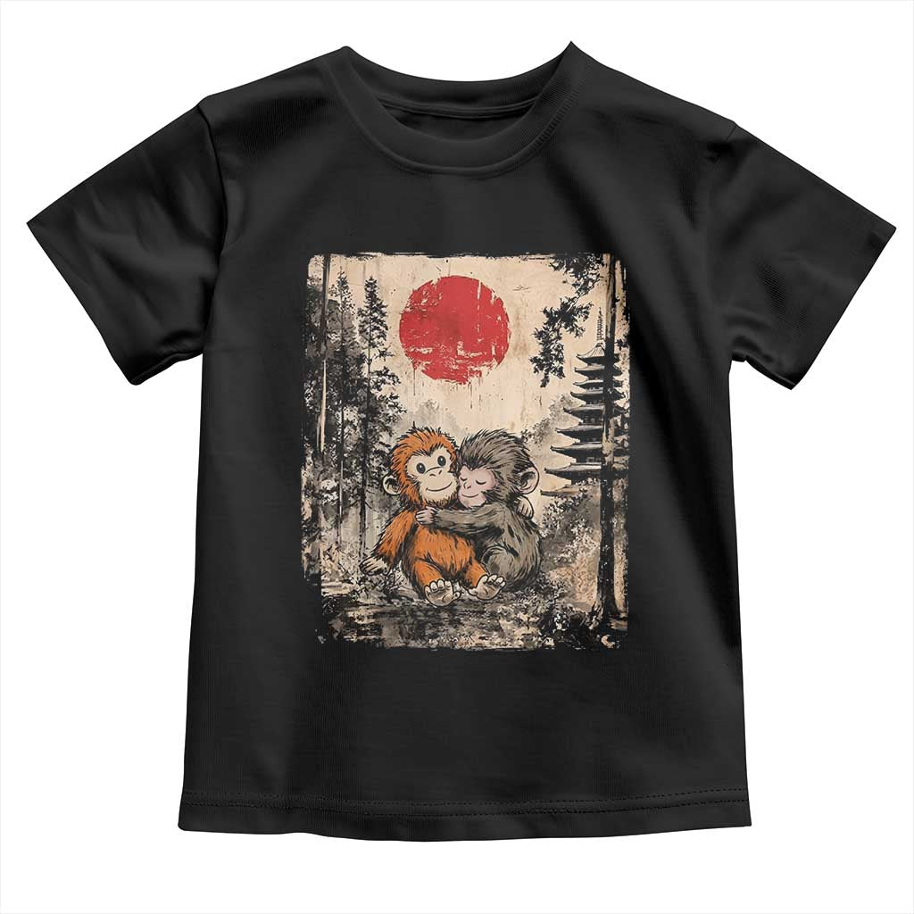 Vintage Japanese Ukiyoe Punch Baby Monkey Toddler T Shirt Kawaii Animal Gift TS12 Black Print Your Wear