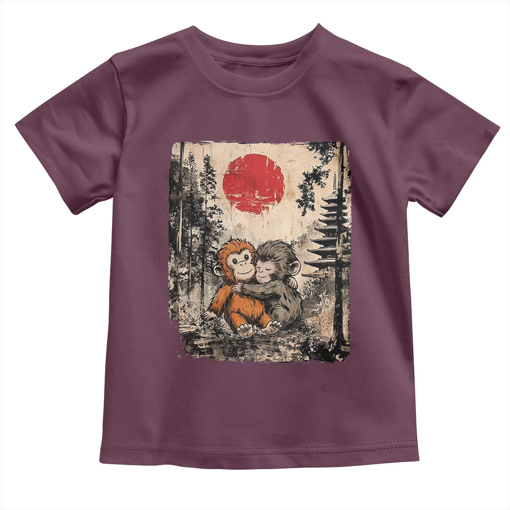 Vintage Japanese Ukiyoe Punch Baby Monkey Toddler T Shirt Kawaii Animal Gift TS12 Maroon Print Your Wear