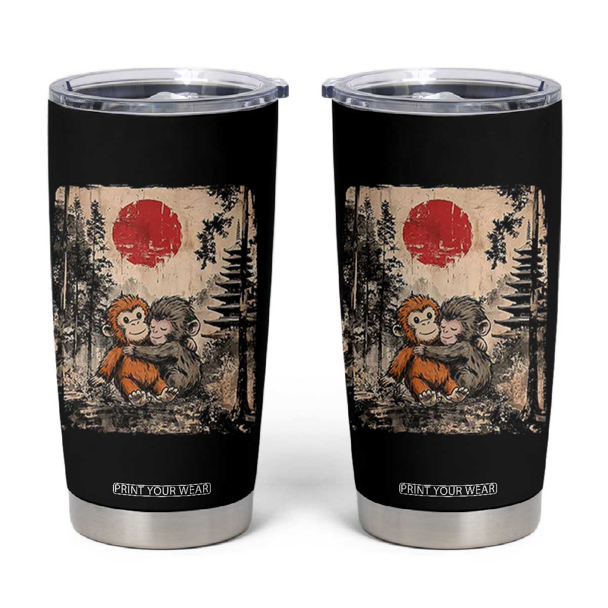 Vintage Japanese Ukiyoe Punch Baby Monkey Tumbler Cup Kawaii Animal Gift TS12 Black Print Your Wear
